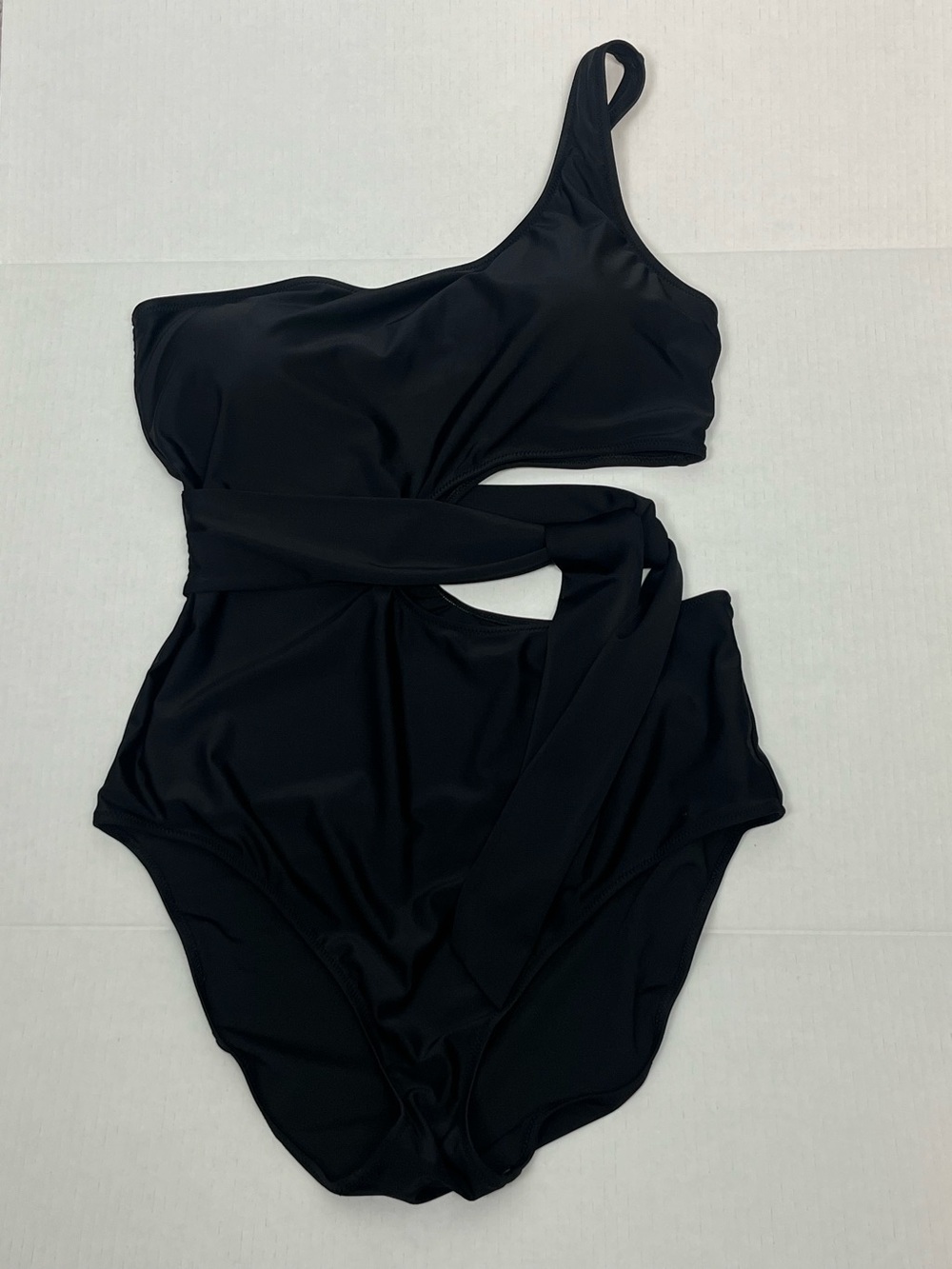 Aerie black asymmetric one shoulder cut out side tie 1 pc. swimsuit, XL Long. - Picture 2 of 8